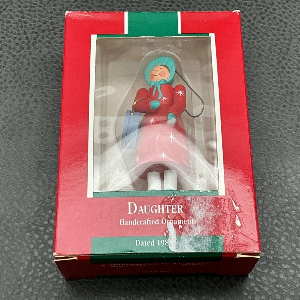 Vintage 1989 Hallmark Daughter Keepsake Christmas Ornament Red Snowflakes W Box